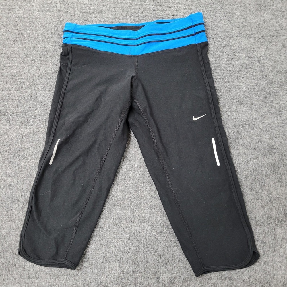 Nike Leggings Womens Size S Black Blue Dri-Fit Cropped Running Athletic Pants